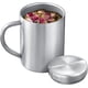 thumbnail image 1 of Taza de café de acero inoxidable, taza de café térmica de doble pared con asa y tapa, taza de metal aislada, taza de metal para acampar en casa (brillante, 400 ml), 1 of 3