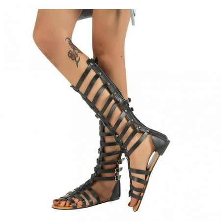 

Danhjin Womens sandals Lace up Sandals Tie up Dress Summer Flat Sandals for Women Non-Slip Breathable Casual Sandals Sandals Open Toe Tie Up Dress Shoes - Summer Savings Clearance