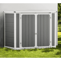 Shinpt Outdoor Storage Shed, 41 Cu Ft. All-Weather Resin Tool Shed, Lockable Double Door Shed for Storage of Garden Tools, Pool Accessories, Bikes, Garbage Bin, for Garden, Yard Lawn Pool