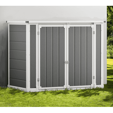 Shinpt Outdoor Storage Shed, 41 Cu Ft. All-Weather Resin Tool Shed, Lockable Double Door Shed for Storage of Garden Tools, Pool Accessories, Bikes, Garbage Bin, for Garden, Yard Lawn Pool