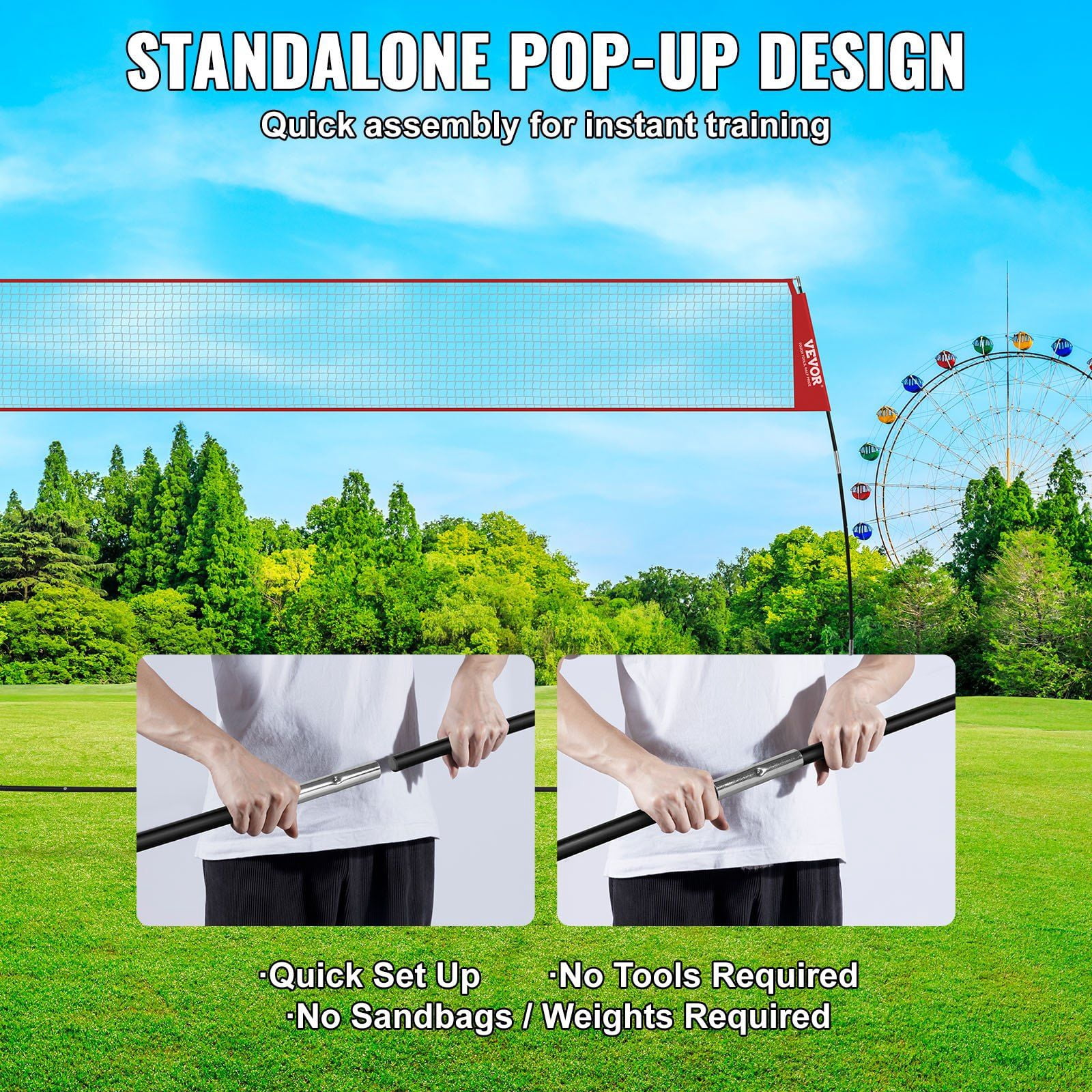 Freestanding Volleyball Net System - Easy Setup for Solo Training, Adjustable Height & Includes Carry Bag