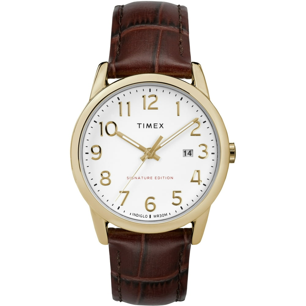 Timex - Men's Easy Reader Signature Brown/Gold-Tone Watch, Leather