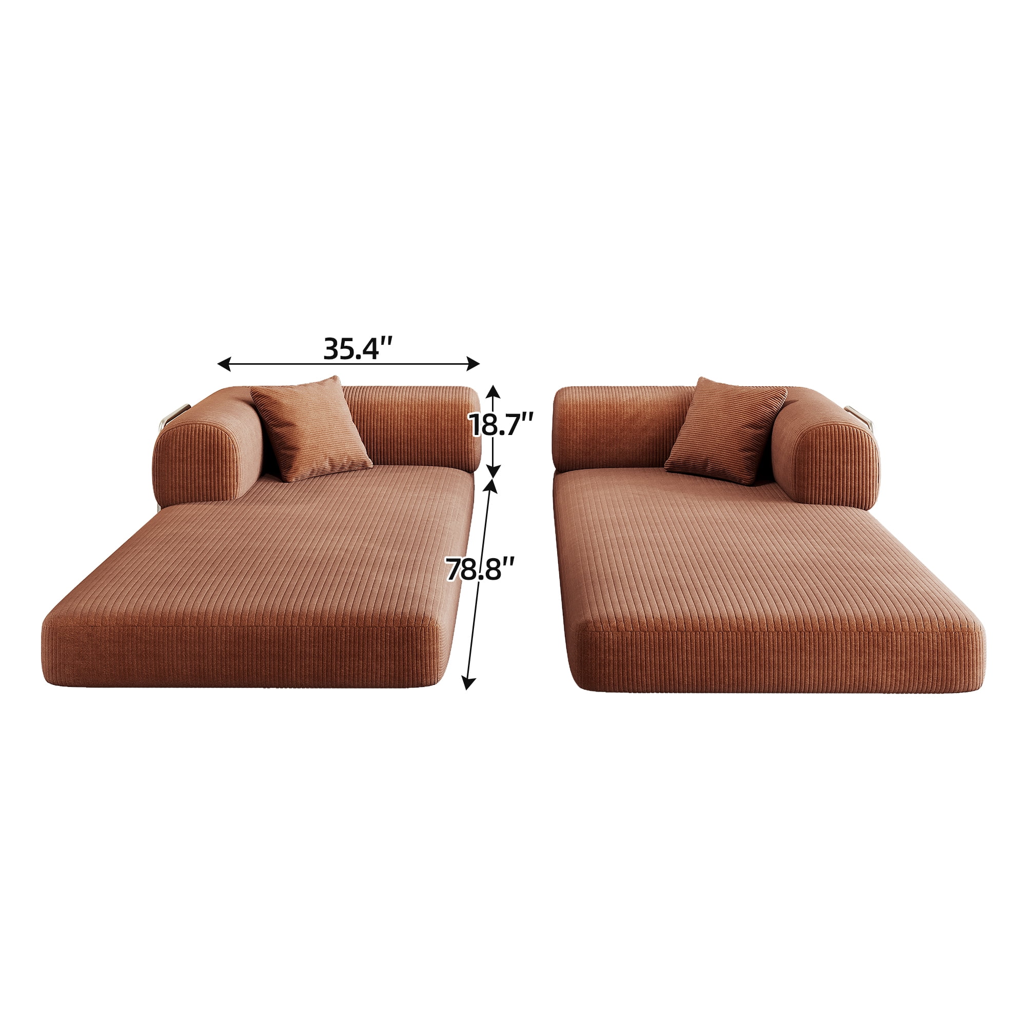 AISWORD Convertible Sleeper Sofa Bed with Cylindrical Pillow, Corduroy Folding Mattress Couch with Fixed-Shape Frame, Floor Sofa Lounge Couch, Brown