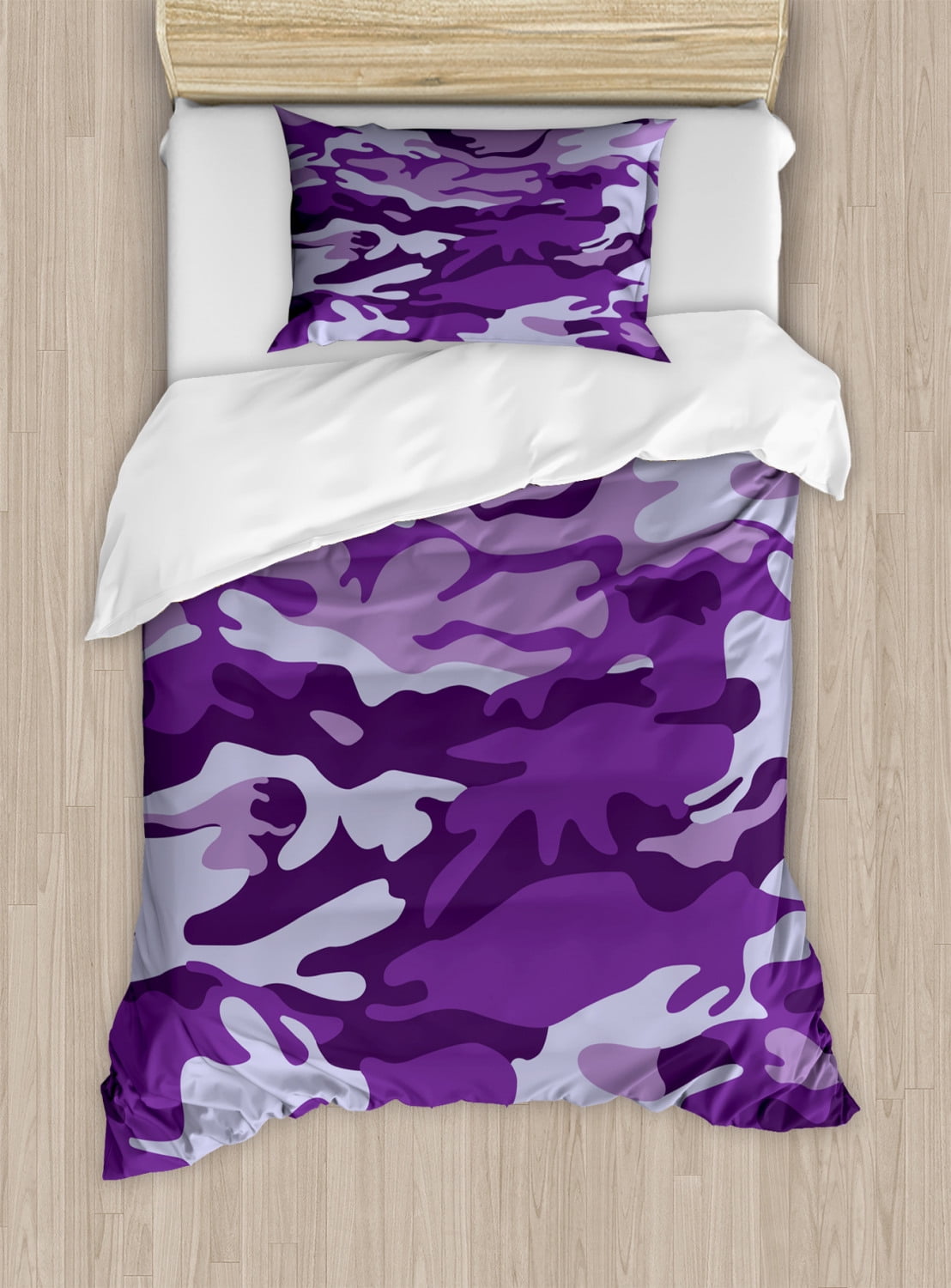 Camouflage Duvet Cover Set Twin Size, Vibrant Color Abstract Style
