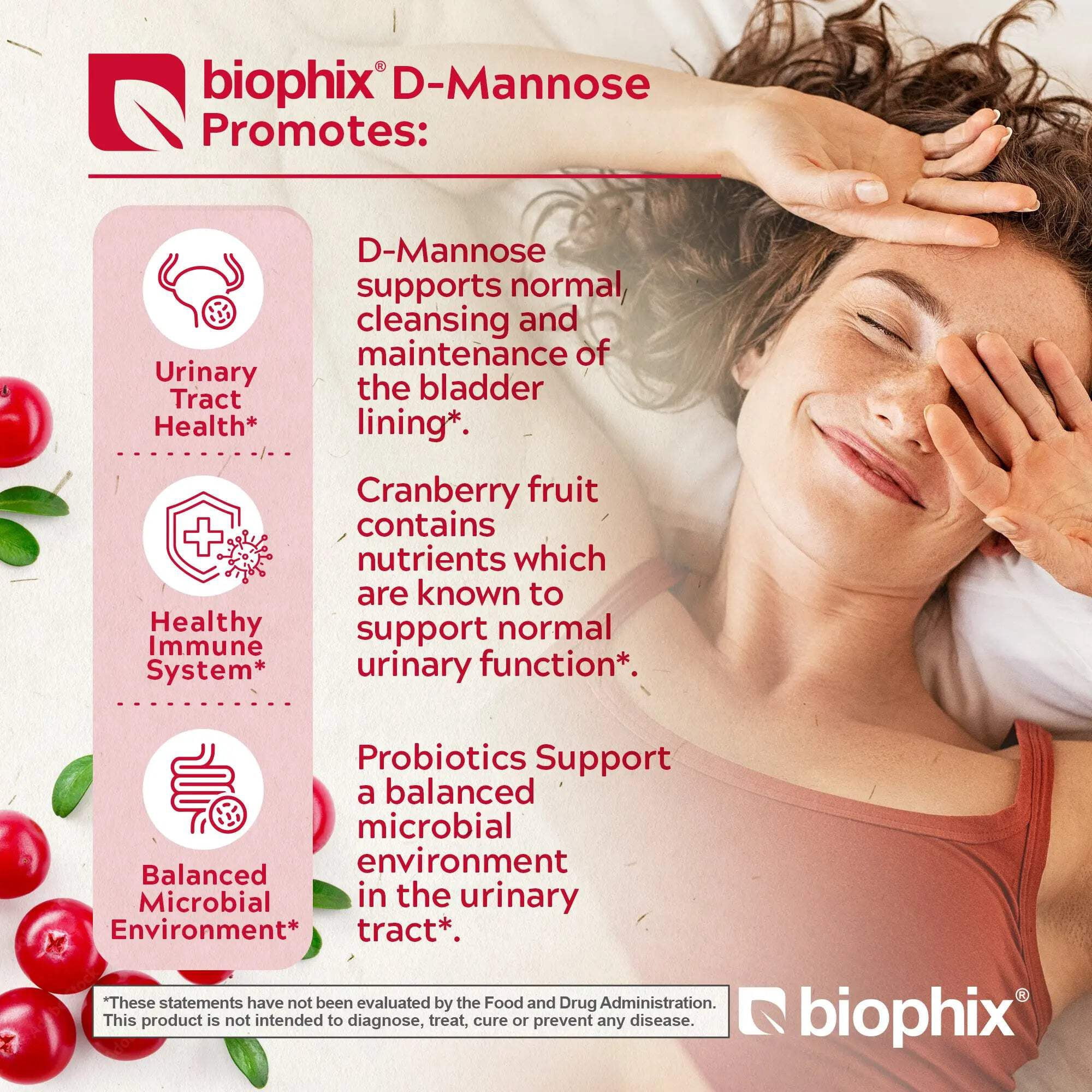 Biophix D-Mannose with Cranberry & Probiotics 1000mg – 120 Vcaps for Urinary Tract Health Support
