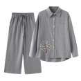 thumbnail image 1 of Gibobby Conjunto dama pants y sudadera afelpada Conjunto casual de dos piezas para mujer, cuello redondo, manga larga, camisa con botones y pantalones de pier(Gris,M), 1 of 5