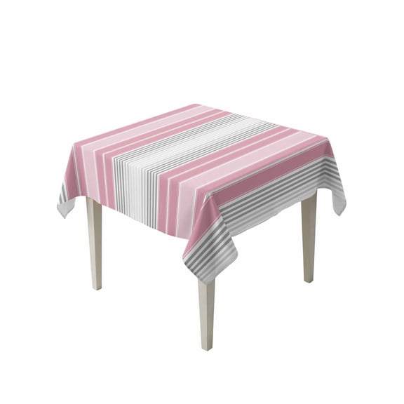 Pink Gray Stripes Table Cloth, Waterproof Tablecloth for Square Tables, Chic Modern Abstract Vertical Lines Reusable Washable Fabric Table Cover for Restaurant Kitchen Dining Tables 54"x54"