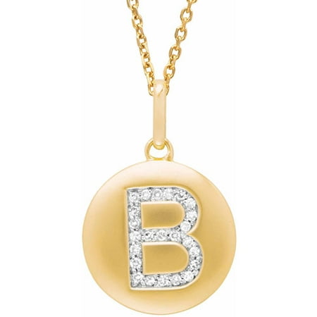 0.11 Carat T.W. Diamond Yellow Gold-Plated Sterling Silver Round Initial B Disc Pendant