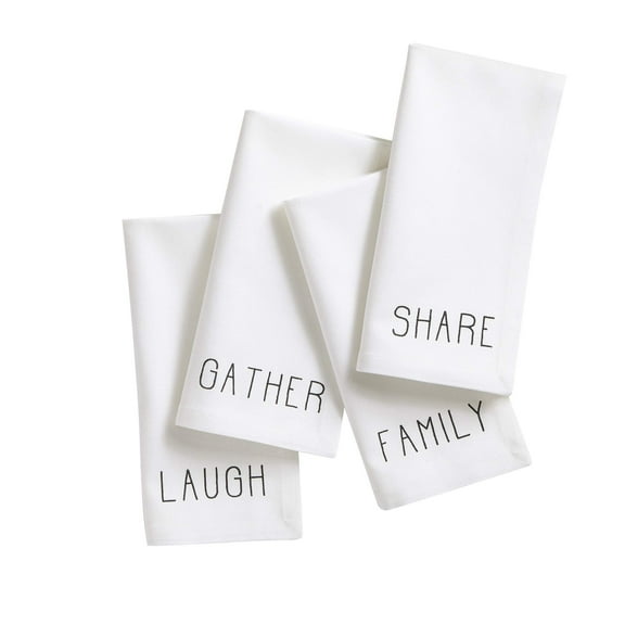 Elrene Home Fashions Farmhouse Living Sentiments Napkins, 20" x 20" Set of 4, Black/White 4