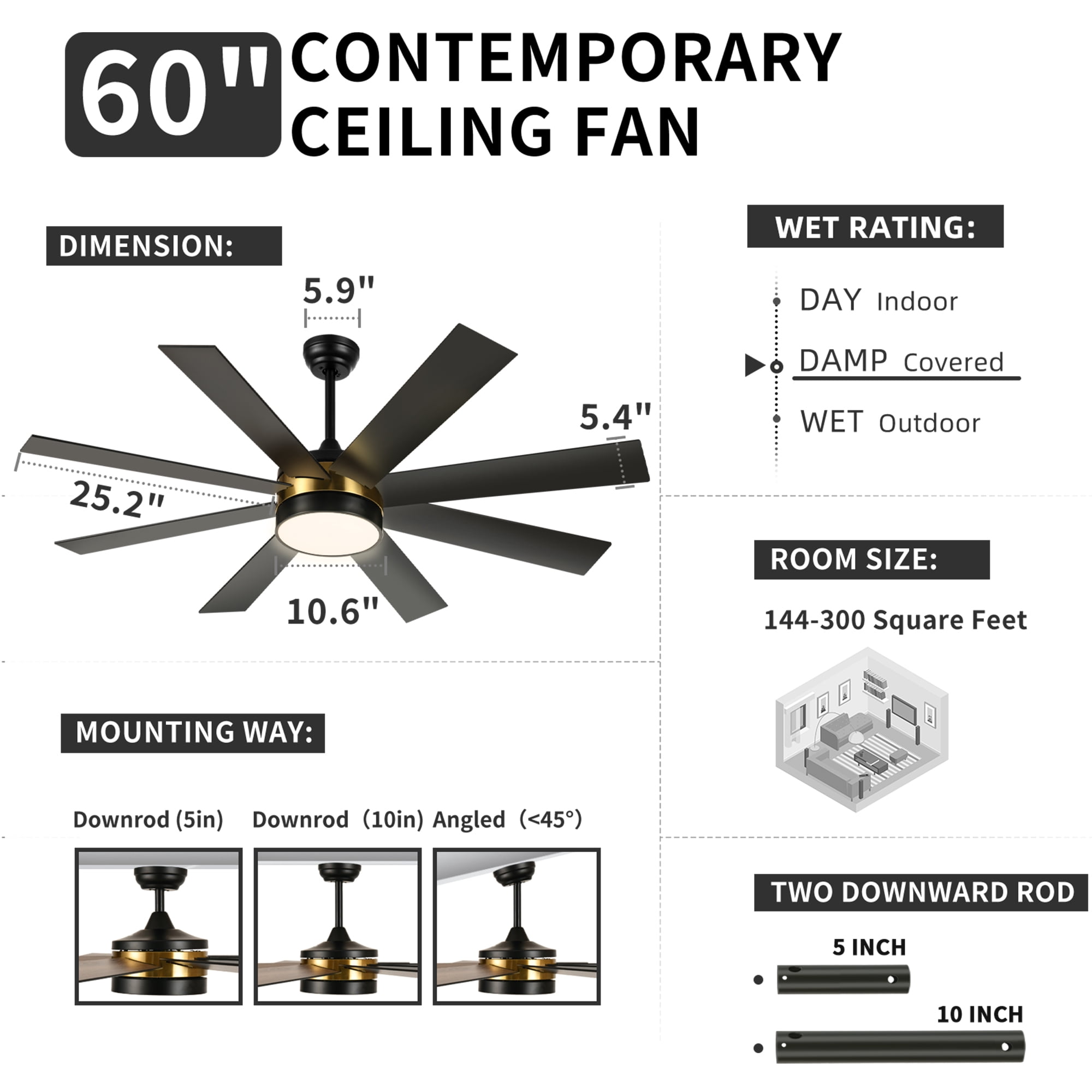 Dextrus 60 inch Modern LED Outdoor/ Indoor Ceiling Fan with Remote Control
