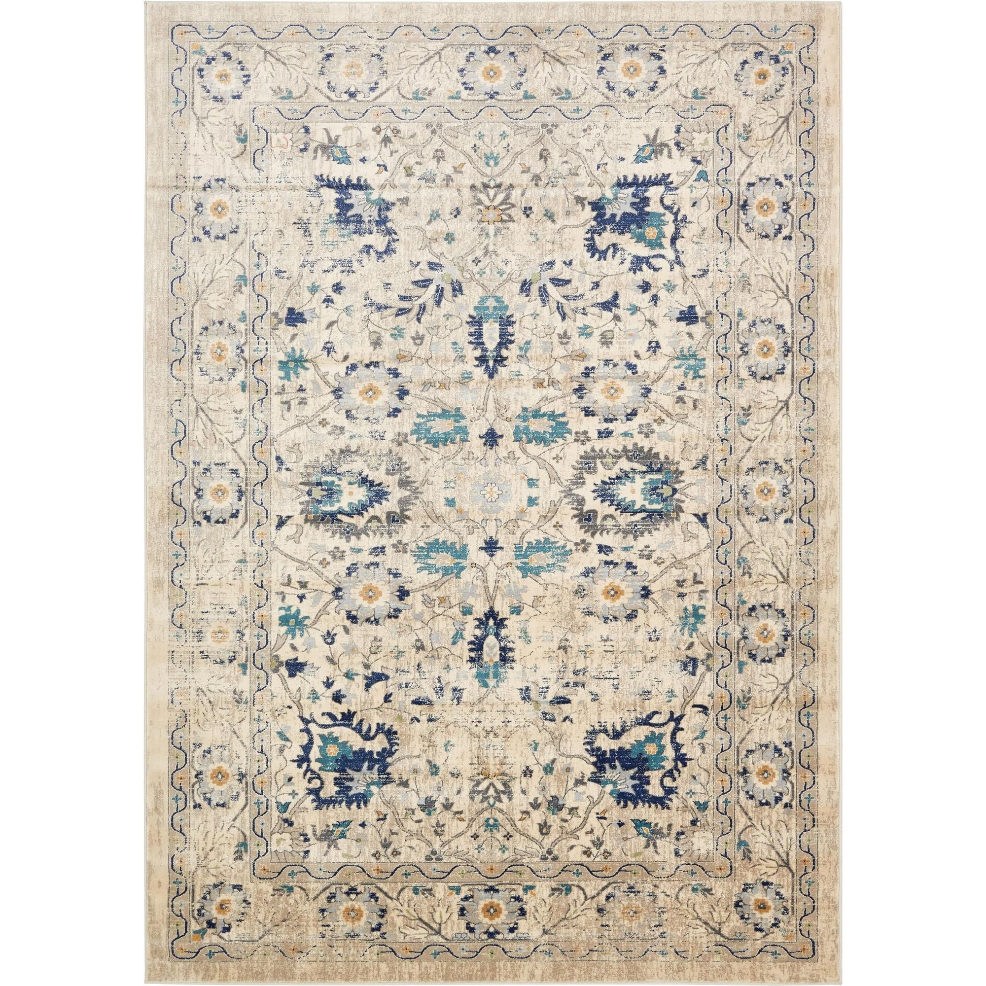 Unique Loom Oslo Collection Distressed Over-Dyed Botanical Medallion Area Rug 6 x 9 Feet Beige/Blue Unique Loom Oslo Collection Distressed Over-Dyed Botanical Medallion Area Rug 6 x 9 Feet Beige/Blue