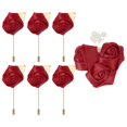 thumbnail image 1 of Uxcell 7 Pcs(6pcs Pins + 1 Brooch) Ramilletes de rosa burdeos para bodas, aniversario, baile de graduación, pines de ramilletes para cena formal, 1 of 7