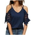 thumbnail image 1 of Birdeem Womens Summer V Neck Cold Shoulder Tops T Shirts Cut Out Lace Short Sleeve Solid Color Blouses Shirt, 1 of 9