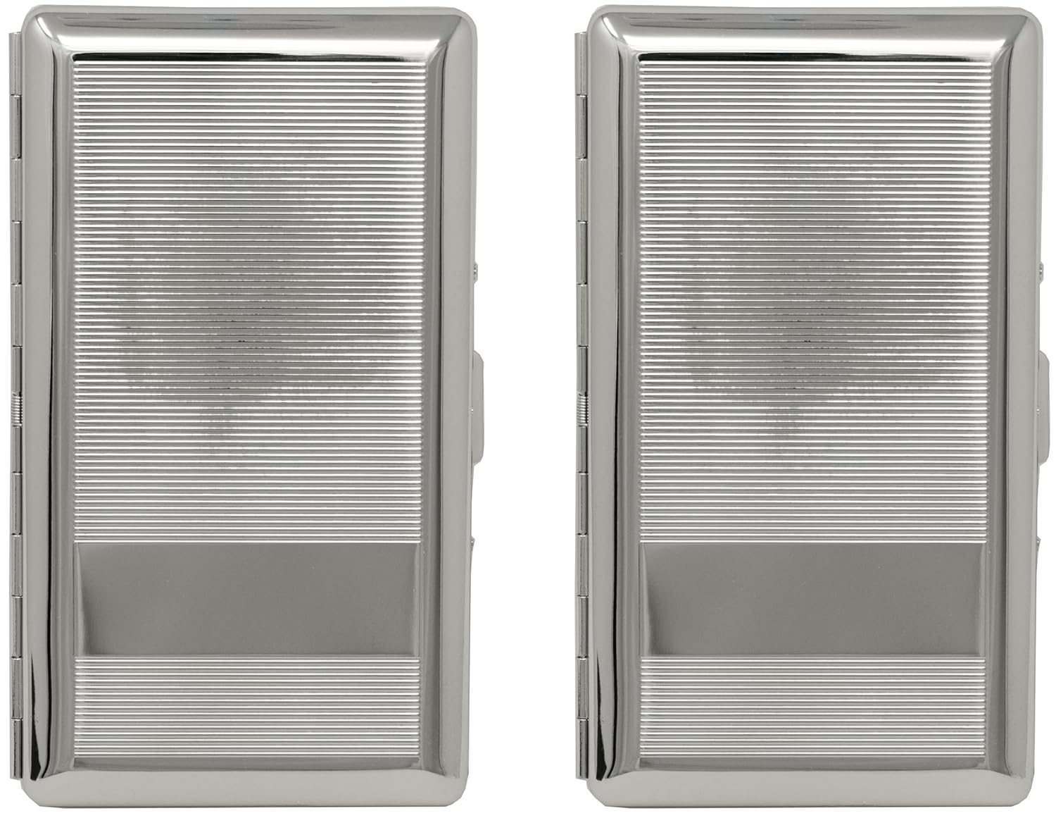Set of 2 Metal-Plated 120s Compact Cigarette Case & Personal Mirror (Silver Classic)