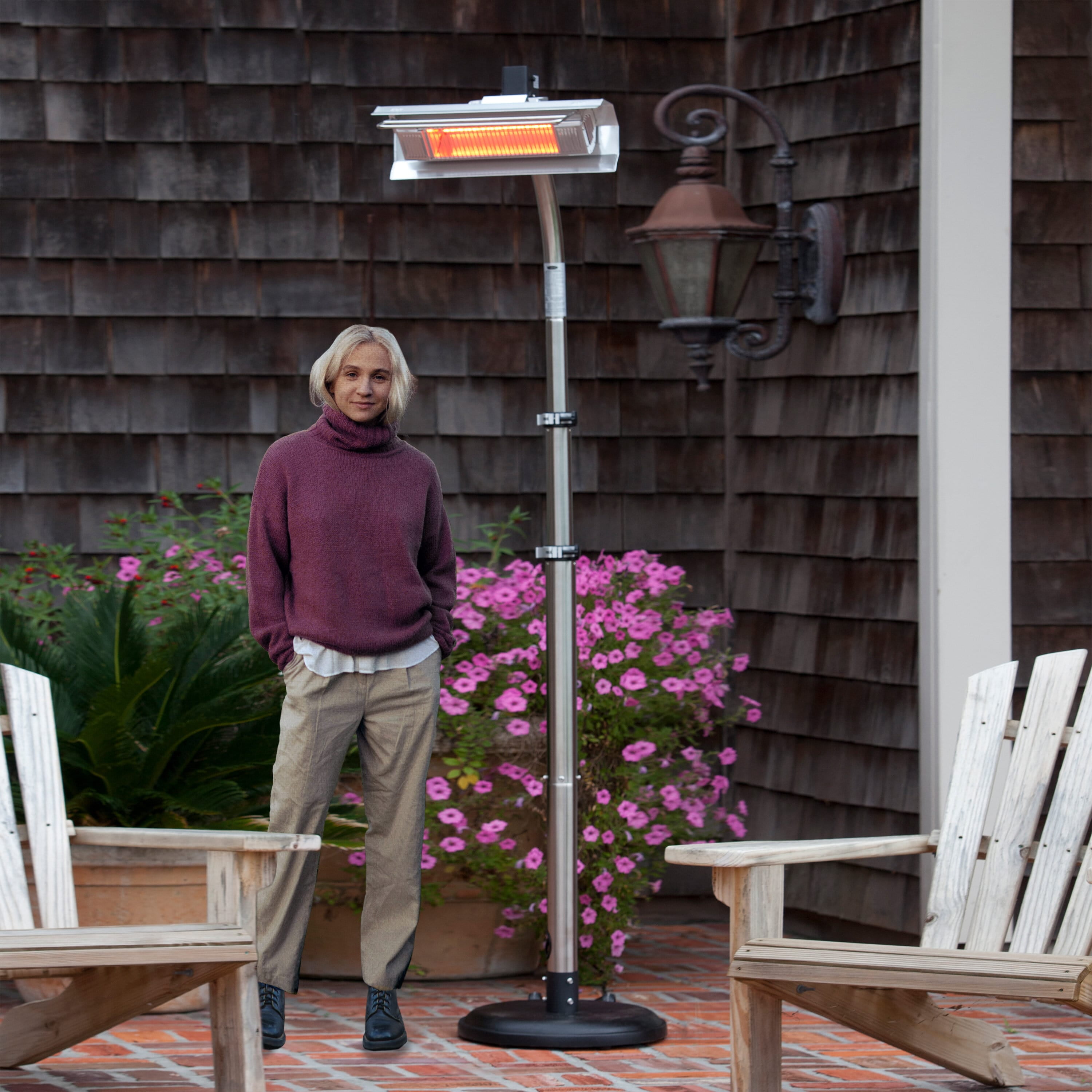 Fire Sense Telescoping Pole Mounted Patio Heater With Wheels Powder Coated Steel Tip-Stainless Steel