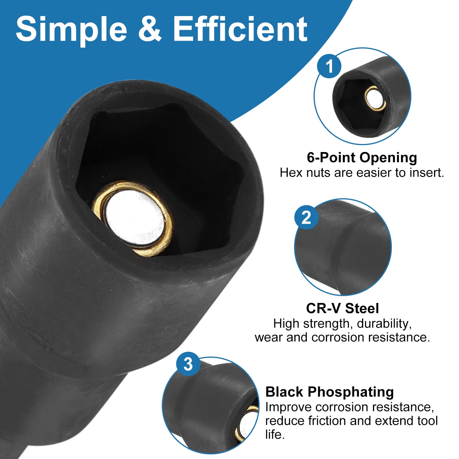 Uxcell 5pcs Hex Nut Driver Drill Bit 12mm Metric 6-Point Socket 1/4" Hex Shank Magnetic Setter CR-V Steel Bolt Sockets for Power Drills Impact Drivers, 5.91" (150mm) Long