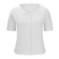 thumbnail image 6 of LNWUY Women's T Shirts Solid Color V Neck Button Down Short Sleeve Roll Up Blouses Lightweight Comfy Summer Dressy Tunic Tees Tops White XL, 6 of 9