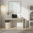 thumbnail image 6 of Homary Modern Wash White L Shaped Desk 1 Cabinet & 2 Drawers 60" Oak Executive Office Desk, 6 of 17