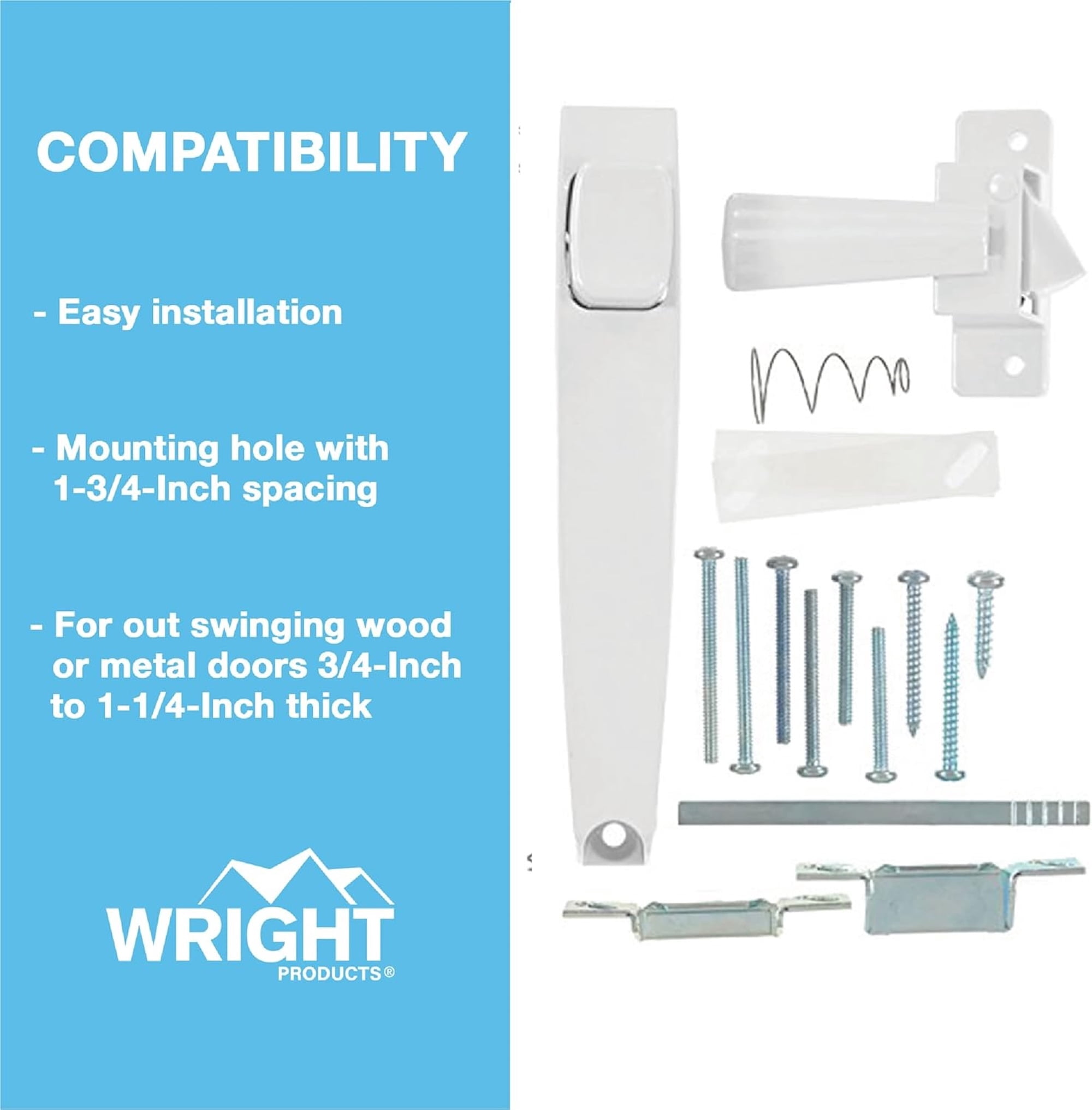 Wright Products Push-Button Screen Door Latch, White, for Out-Swinging Wood and Metal Doors