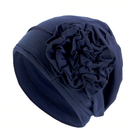Gorro turbante para mujer, turbante con decoración floral lateral, gorro turbante de color liso y alta elasticidad para el cuidado del cuero cabelludo sensible después del parto y para dormir.
