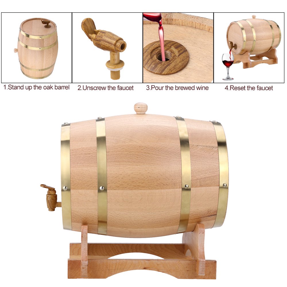 Mgaxyff 10L Vintage Wood Oak Timber Wine Barrel Dispenser for Whiskey