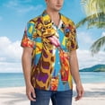 thumbnail image 2 of Lsque Colorful Giraffes with Drinks pattern Hawaiian Shirt for Men, Unisex Summer Beach Casual Short Sleeve Button Down Shirts-X-Large, 2 of 9