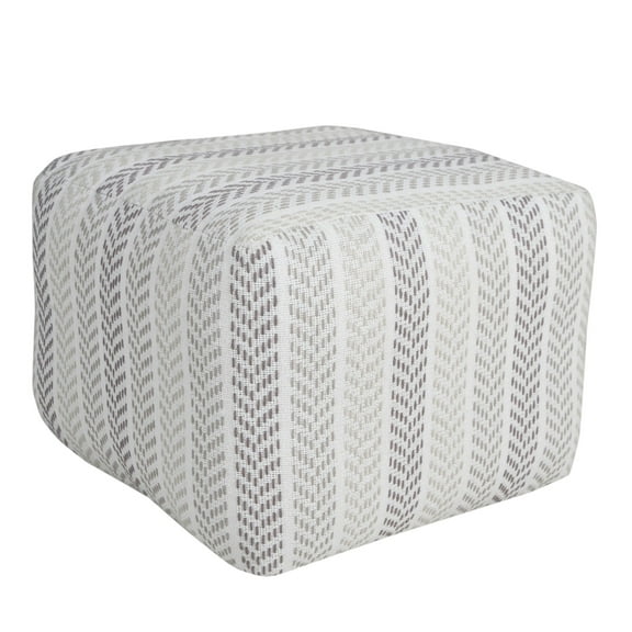 Laddha Home Designs 18" Gray and White Chevron Striped Square Pouf Ottoman