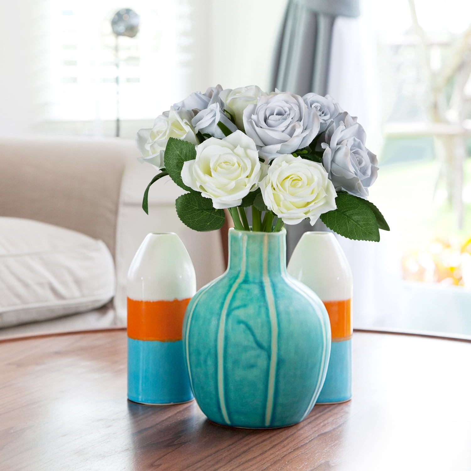 Artificial Flower Rose Bouquet 1pack Fake Flower Silk Plastic Artificial White Rose 9 Bridal Wedding Bouquet Home Garden Party Wedding Decoration Milk White Walmart Com Walmart Com