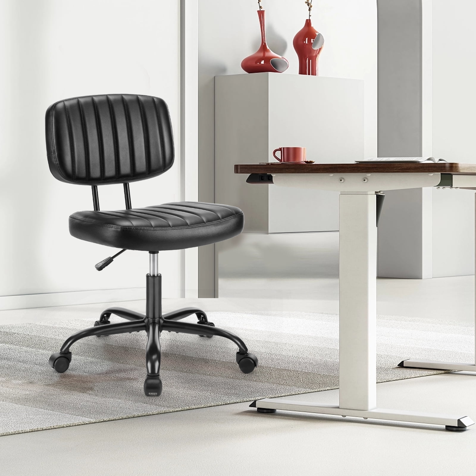 JOINSUN Indoor Home Office Chair Low Back Height Adjustment Vanity Desk Chair, Black