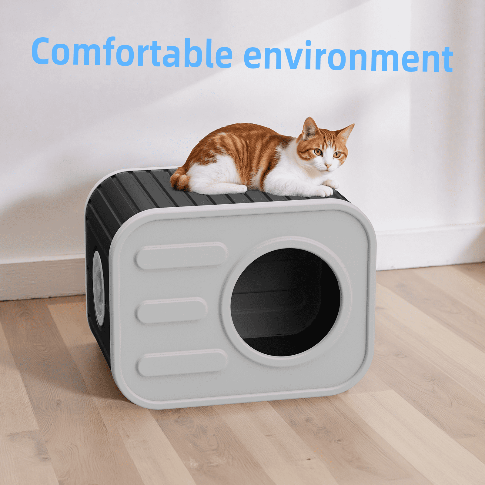 Joxxoaa Outdoor resin weatherproof cat house,with mat ventilated and insulated for Cats,Kittens,Puppies,washable,easy to assemble,scratch and bite-resistant,non-stick to hair (black)