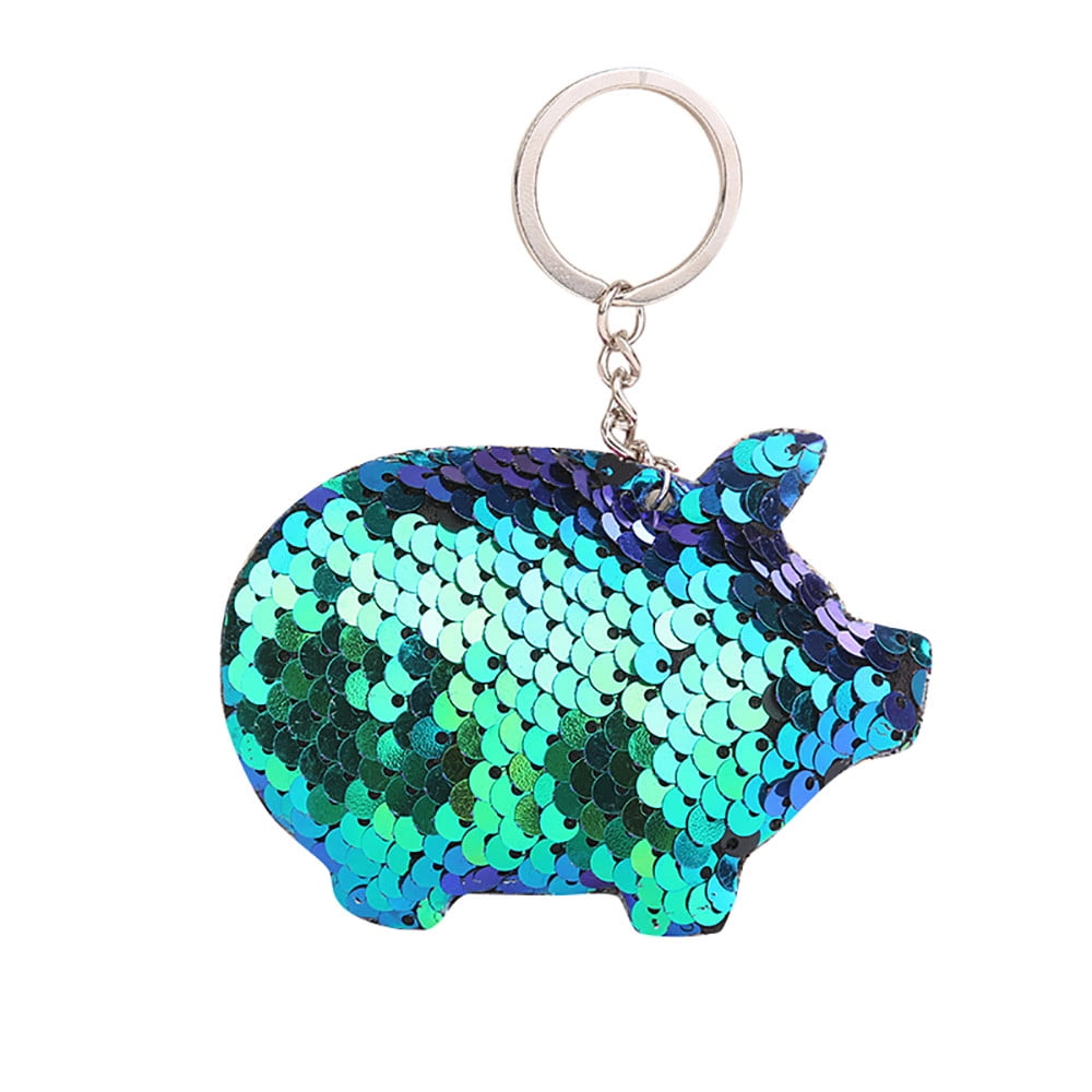 Women Men Jewelry Handbag Pendant Glitter Pig Keyring Sequins Keychain 