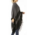 thumbnail image 3 of Sakkas Avi Women's Reversible Open Front Poncho Cardigan Ruana Cape Shawl W/Fringe - Border Black - One Size Regular, 3 of 7