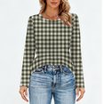 thumbnail image 4 of Nokdvo Womans Sweatshirt Trendy Plaid Round Neck Pullover Long Sleeve Casual Loose Fitting T Shirts,Light Green M, 4 of 5