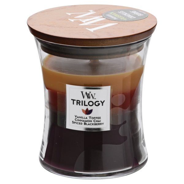 NEW WoodWick Trilogy 3-in-1 Autumn Harvest Medium 10oz Hourglass Jar Candle 