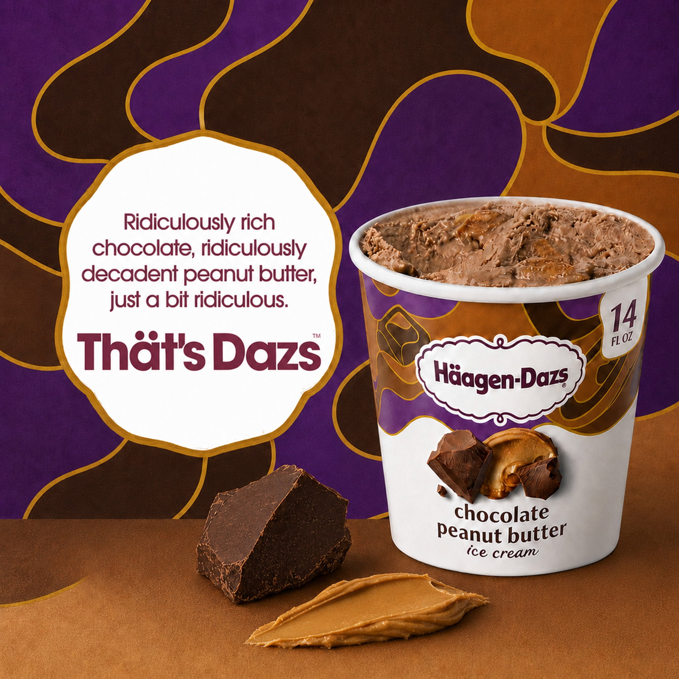Haagen Dazs Chocolate Peanut Butter Ice Cream, Gluten Free, Kosher, 14 oz