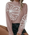 thumbnail image 2 of Female Floral Sweater Crew Neck Lantern Sleeve Fall Winter Trendy Warm Chunky Pullover Tops Pink M, 2 of 8