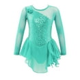 thumbnail image 5 of iiniim Kids Girls Sequins Figure Ice Skating Dress Hollow Back Mesh Leotard Wrap Skirt Ballet Dancewear A Mint Green 6, 5 of 7