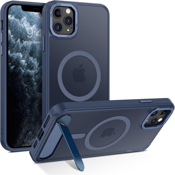 for iPhone 11 Pro Max Case with Stand, Magnetic Cases with Foldable Invisible Stand Translucent Matte Back Slim Protective Shockproof Kickstand Phone Case for iPhone 11 Pro Max 6.7", Blue