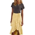 thumbnail image 3 of Women'S Boho Wrap Front Self Tie Knot Ruffle Hem Split Midi Skirt Yellow M, 3 of 8