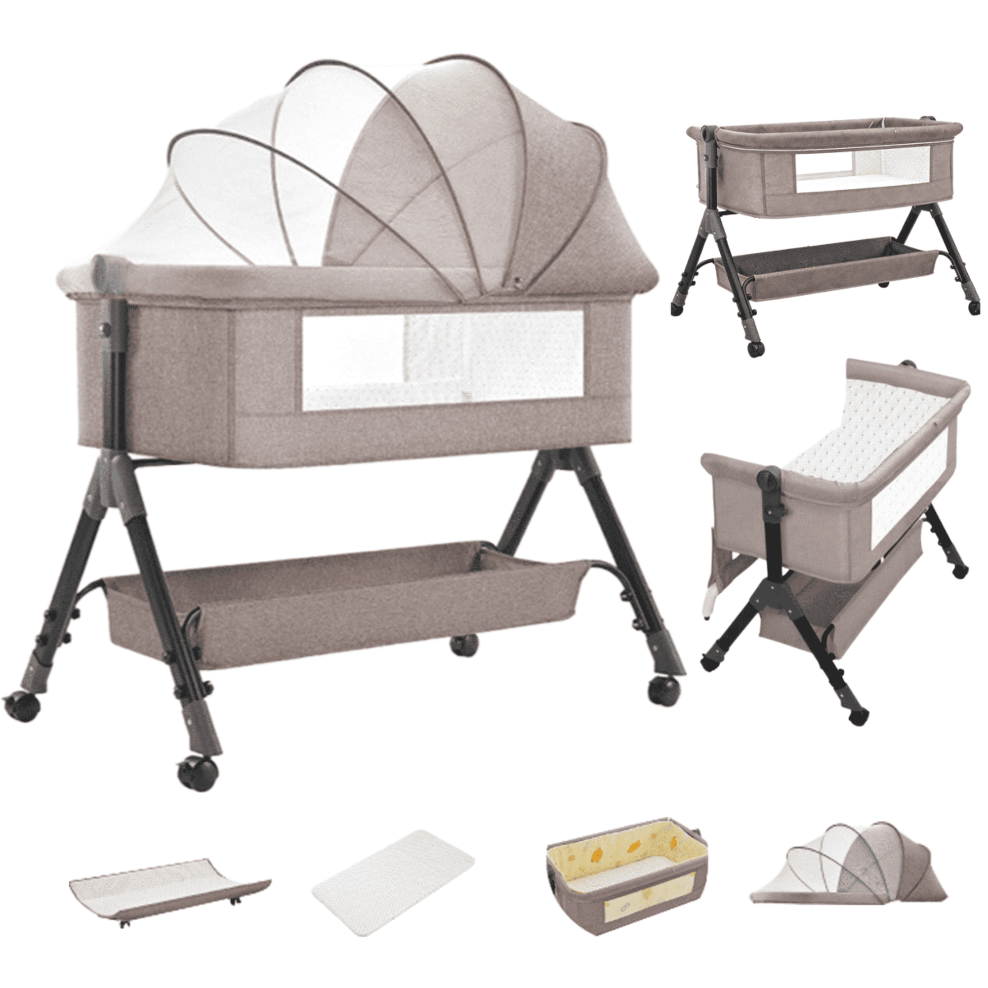 4-in-1 Baby Bassinet,Newborn Bedside Sleeper,Diaper Changer for Newborns 0-24 Months, Unisex,Khaki