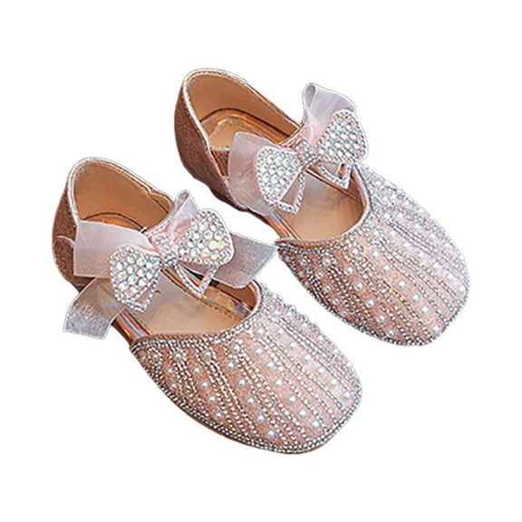 JSCDRPDWL Big Girls Sandals Girls' Cute Princess Shoes for Girls Bow Mary Jane Ballerina Dress Shoes with Satin Ankle Tie-Elegant Party Shoes Newborn Girl Shoes