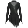 thumbnail image 3 of CHICTRY Womens Rhinestone Ballet Dance Dress Gymnastics Leotard Long Sleeve Mesh Splice Figure Skating Dress A Black S, 3 of 7