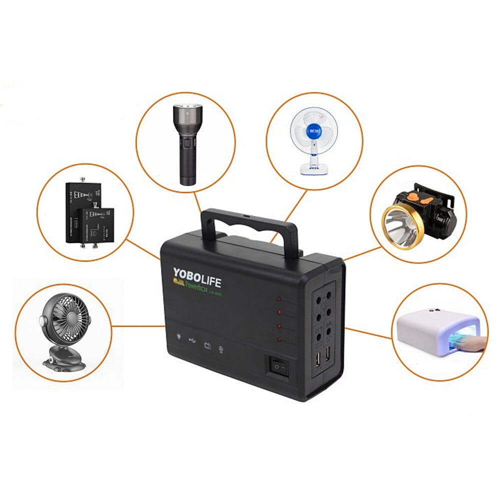 150W Solar Power Inverter with 4 * 12V LED Bulbs & Panel, Portable Solar Generator for Home Emergency Power Outage, 12V DC to 110V AC Outlet with USB Ports, for Camping, RV, Black
