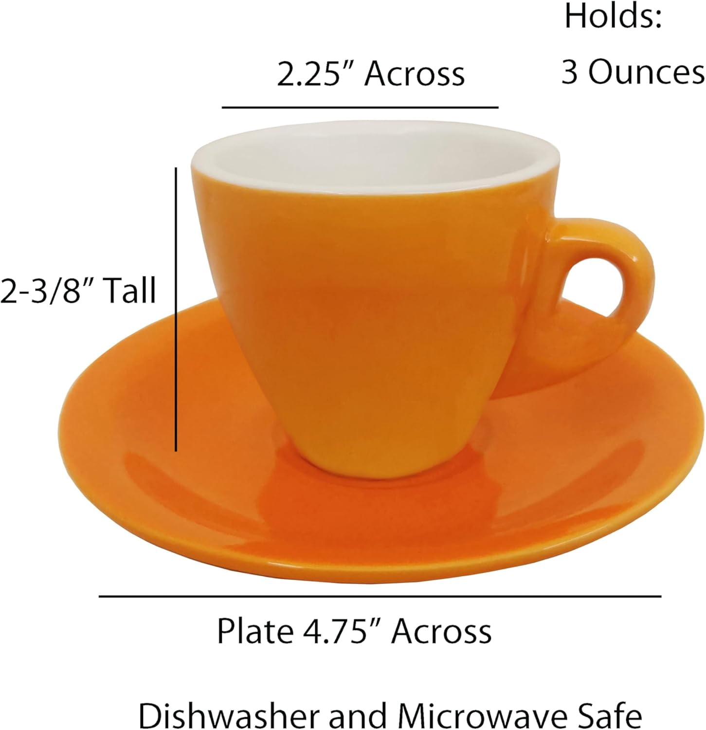HOMEHUT Espresso Cups and Saucers Set of 6 - 3 Oz Porcelain Demitasse Cups, Orange Coffee Cup Set with Matching Saucers, Microwave and Dishwasher Safe Small Espresso Cups for Home and Café Use