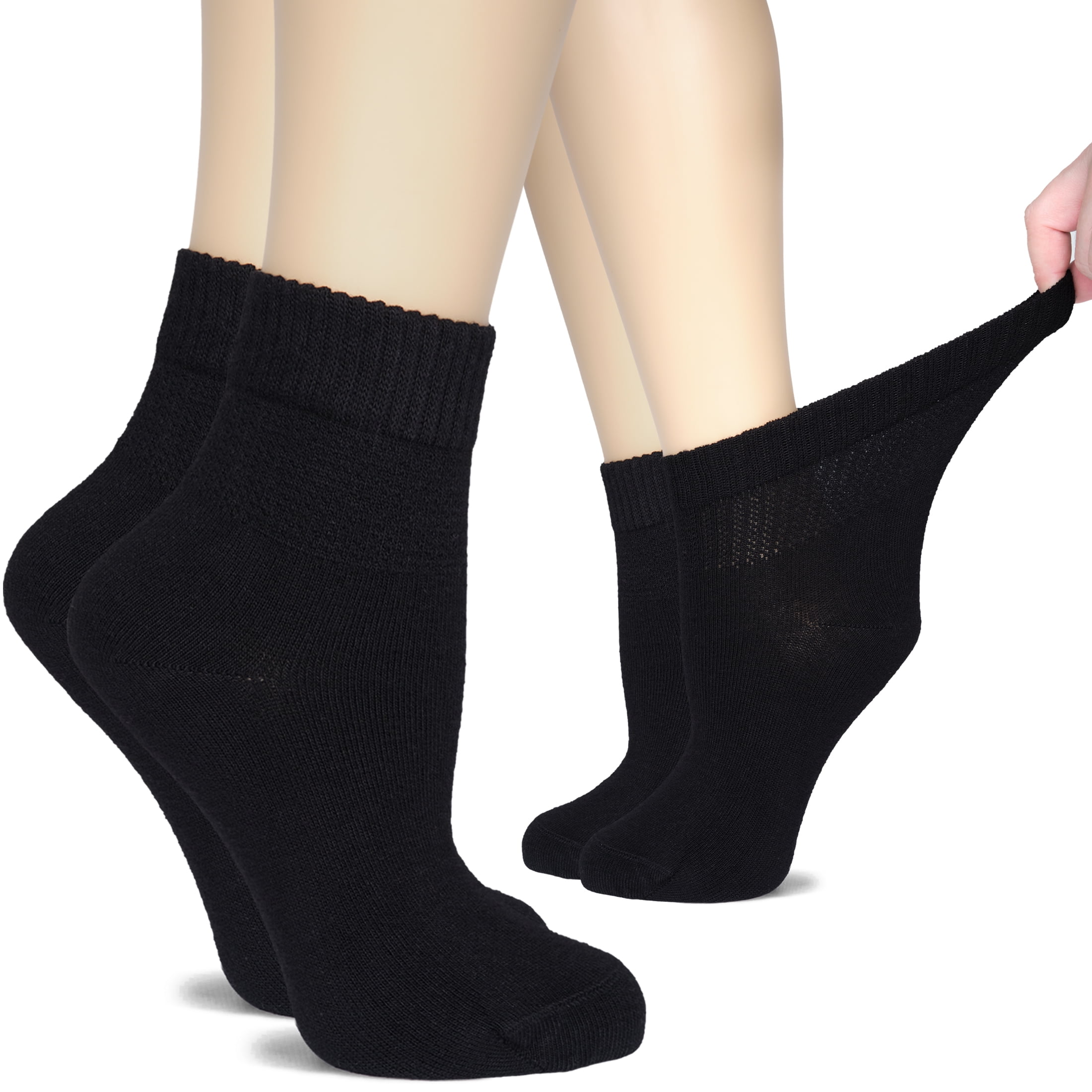 Hugh Ugoli Women's Bamboo Ankle Loose Fit Diabetic Socks, Soft, Seamless Toe, Wide Stretchy, Non