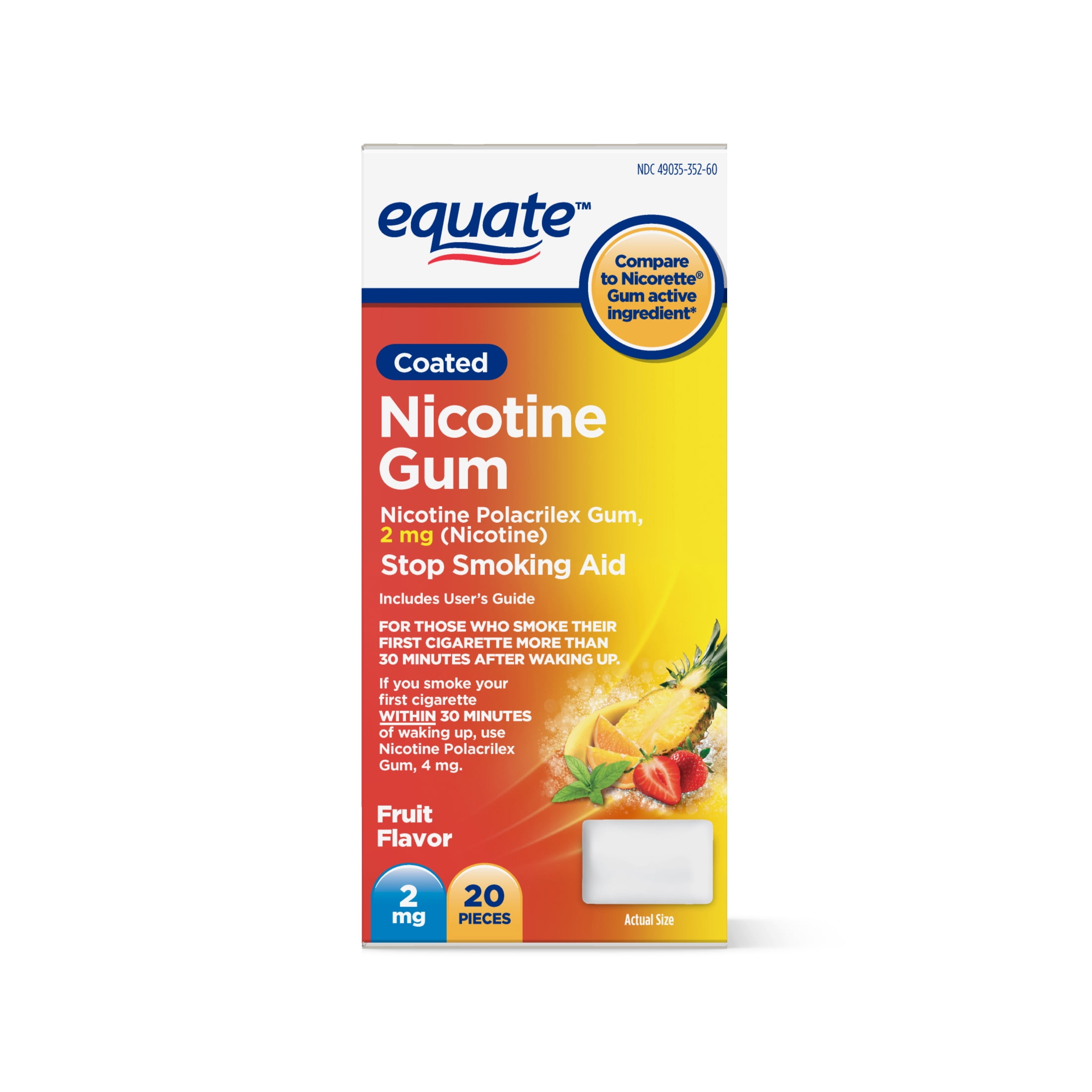 Equate Nicotine Gum, Fruity Flavor, 2 mg, 20 Count