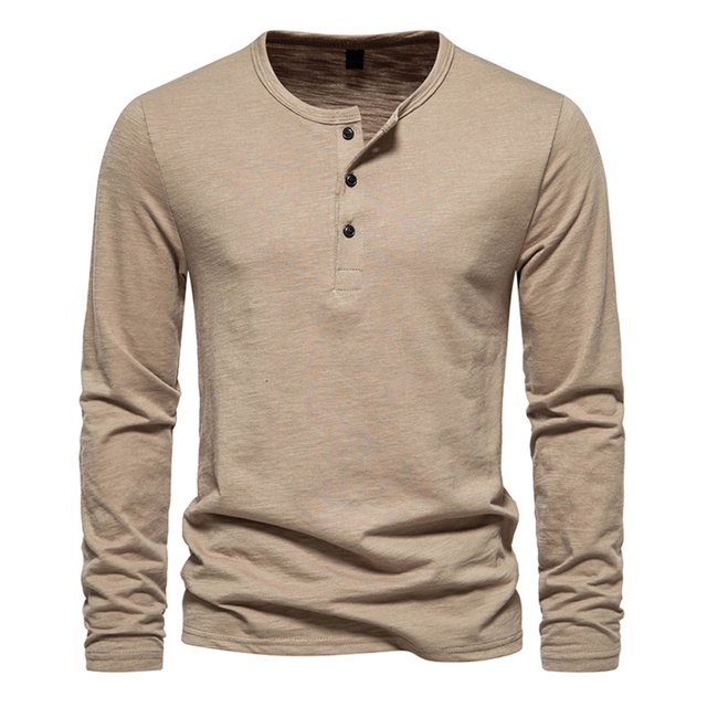 Yuyuzo Men Basic Tops Long Sleeve 1/4 Button Notch V Neck Cozy Fall Casual Shirts Blouse Solid Color