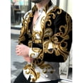 thumbnail image 1 of Camisas hawaianas de manga larga Camisas doradas Camisas de moda para hombre Blusas de solapa para hombre Ropa para hombre Blusa cubana de un solo pecho, 1 of 6