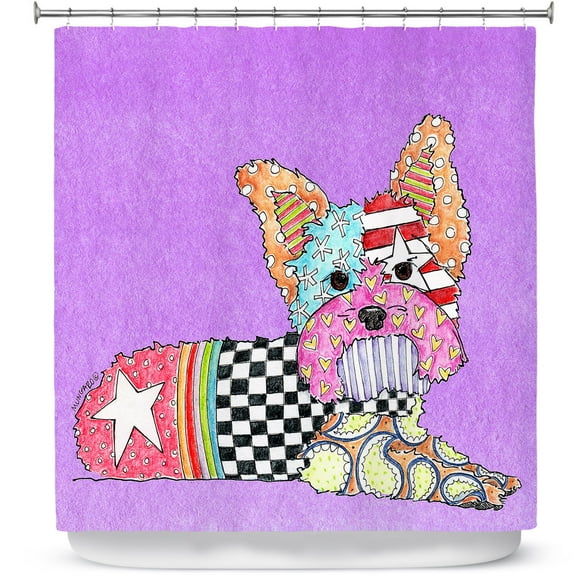 Shower Curtains 70" x 93" from DiaNoche Designs by Marley Ungaro - Yorkie Dog Violet
