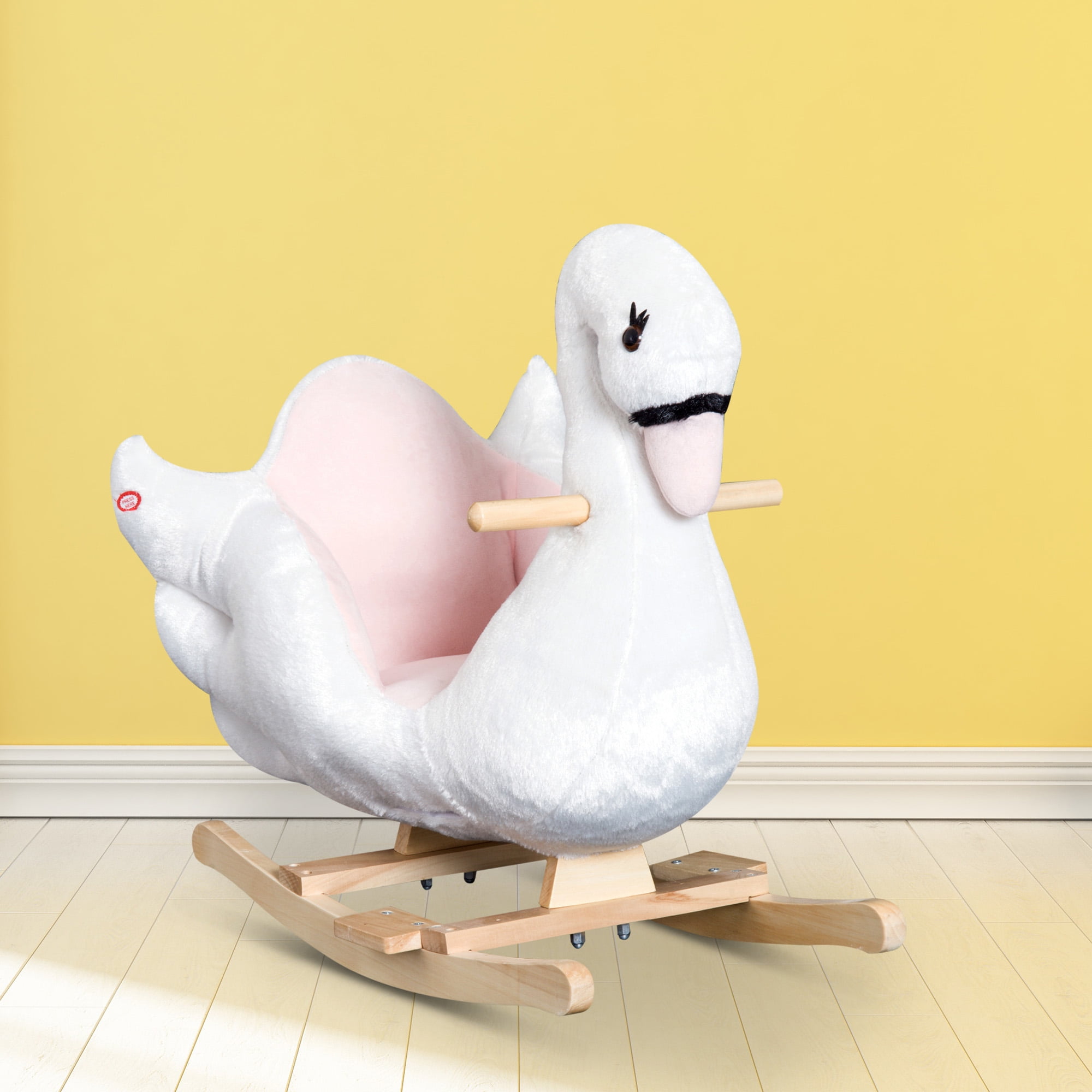 Qaba Kids Ride On Rocking Horse Plush Swan Style Toy with Music for Over 18 Months Children White and Pink Walmart